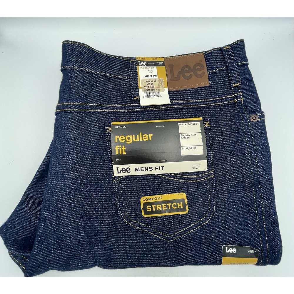 NWT Lee Jeans Men's 46x30 Regular Fit Comfort Stretch 5 Pocket Dark Denim